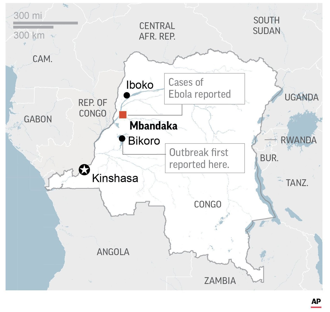Река Эбола в Африке на карте